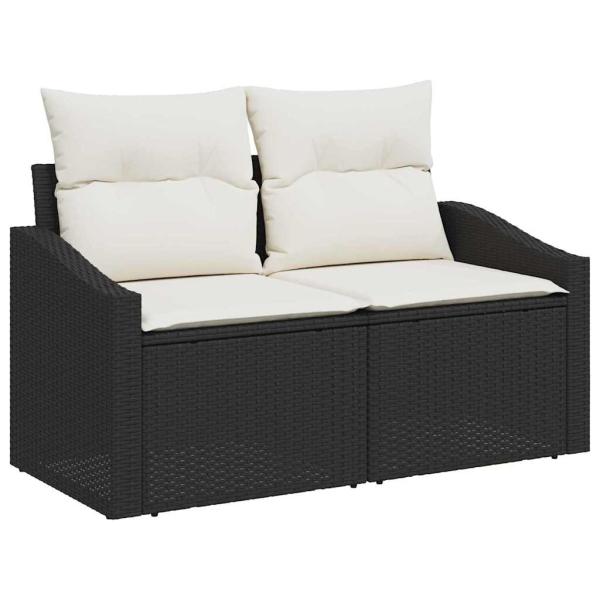 7-teiliges Garten Esstisch Set mit Kissen Schwarz Poly Rattan
