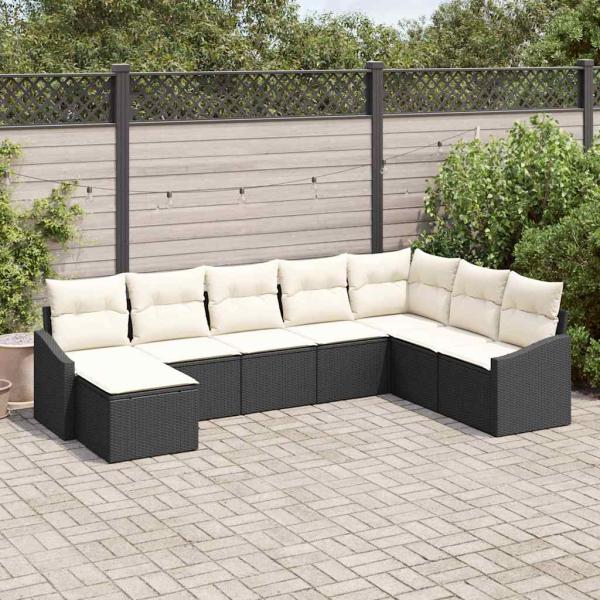 ARDEBO.de - 8 teiliges Garten Esstisch Set mit Kissen Schwarzes Poly Rattan