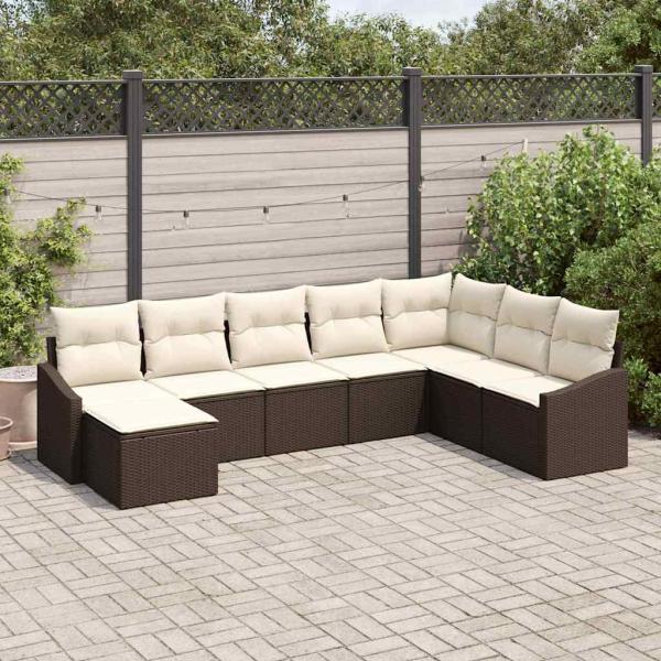 ARDEBO.de - 8-teiliges Garten Essset mit Kissen Braun Poly-Rattan
