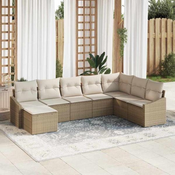 ARDEBO.de - 8-teiliges Garten-Essset mit Kissen Beige Poly-Rattan