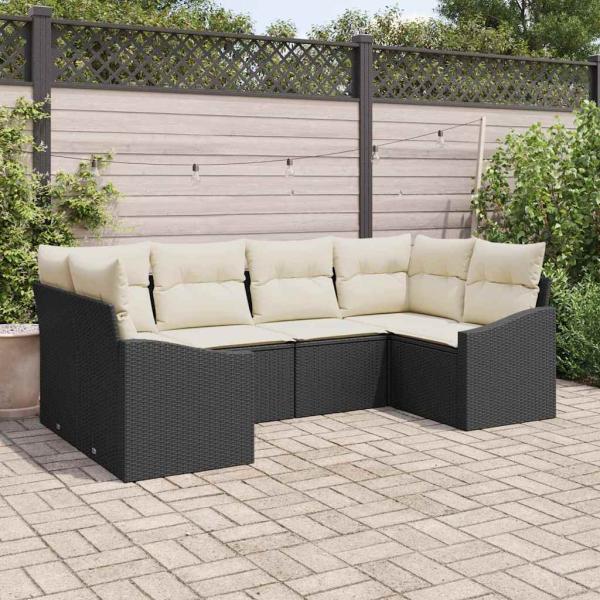 ARDEBO.de - 6-teiliges Garten Sofa Set mit Kissen Schwarz Poly Rattan