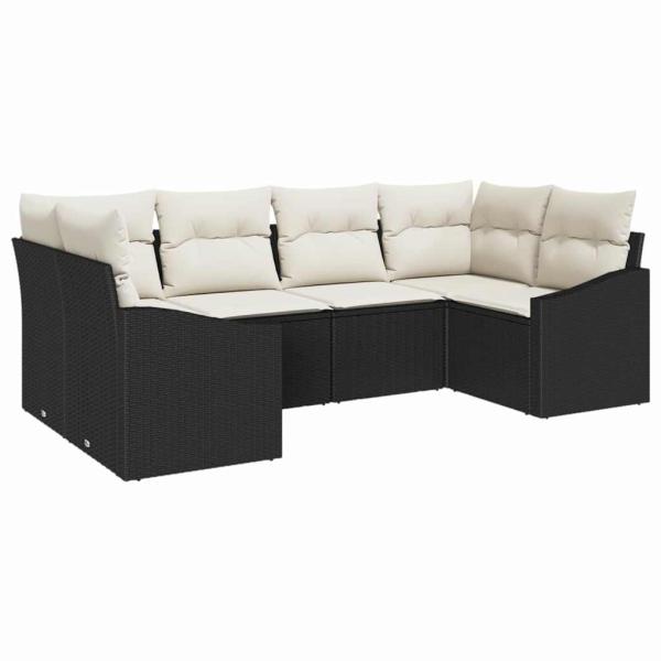 6-teiliges Garten Sofa Set mit Kissen Schwarz Poly Rattan