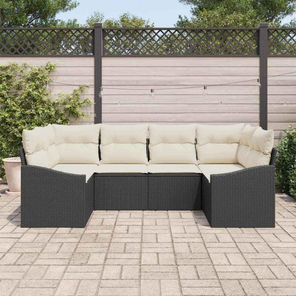6-teiliges Garten Sofa Set mit Kissen Schwarz Poly Rattan