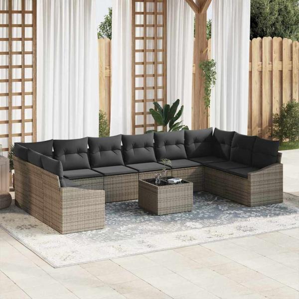 ARDEBO.de - 10-teiliges Garten Essset mit Kissen schwarzes Poly Rattan