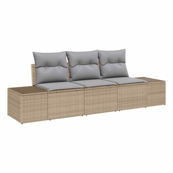 3-teilige Garten Sofa Set mit Kissen Beige Poly Rattan