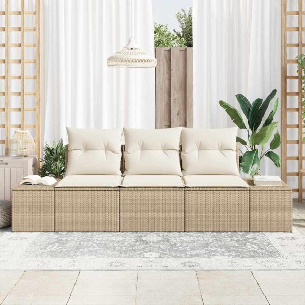 3-teiliges Gartensofa-Set mit Kissen Beige Poly Rattan
