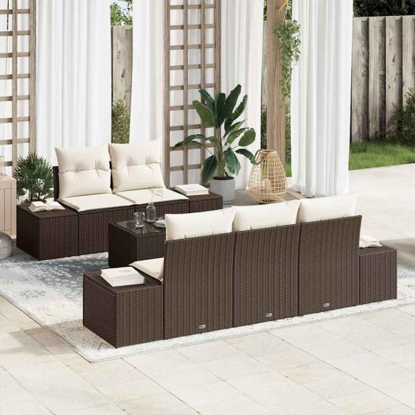 ARDEBO.de - 6-teiliges Garten-Sofa-Set mit Kissen Braun Poly-Rattan