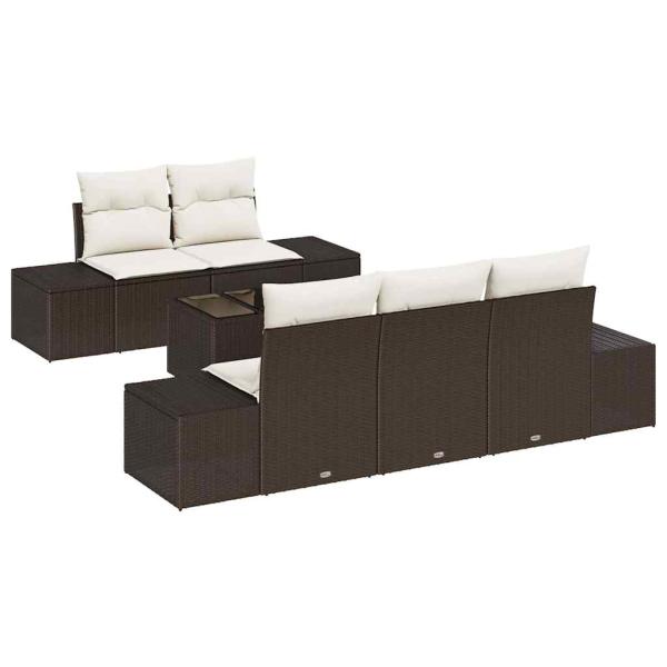 6-teiliges Garten-Sofa-Set mit Kissen Braun Poly-Rattan