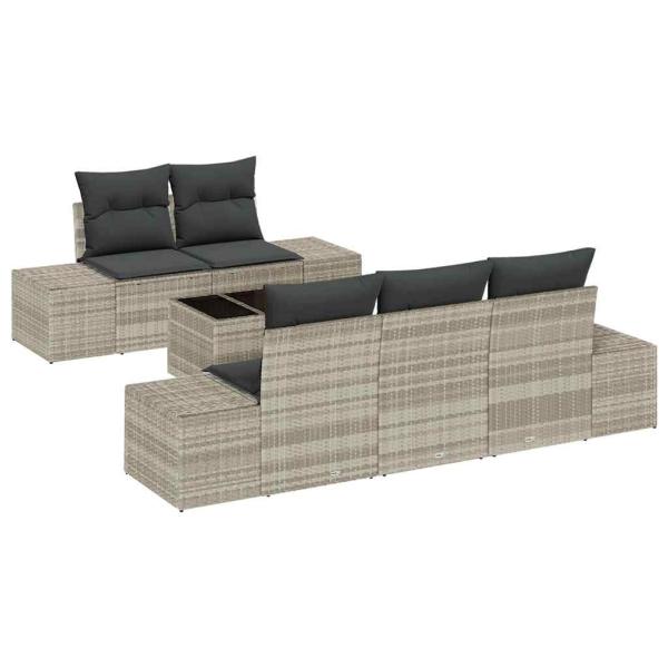 6-teiliges Garten-Sofa-Set mit Kissen Hellgrau Poly-Rattan