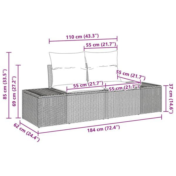 7-teiliges Garten Sofa Set mit Kissen Braun Poly Rattan