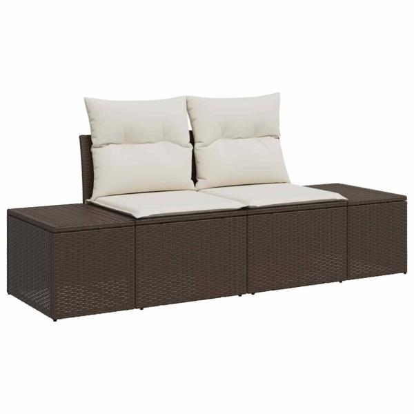 7-teiliges Garten Sofa Set mit Kissen Braun Poly Rattan