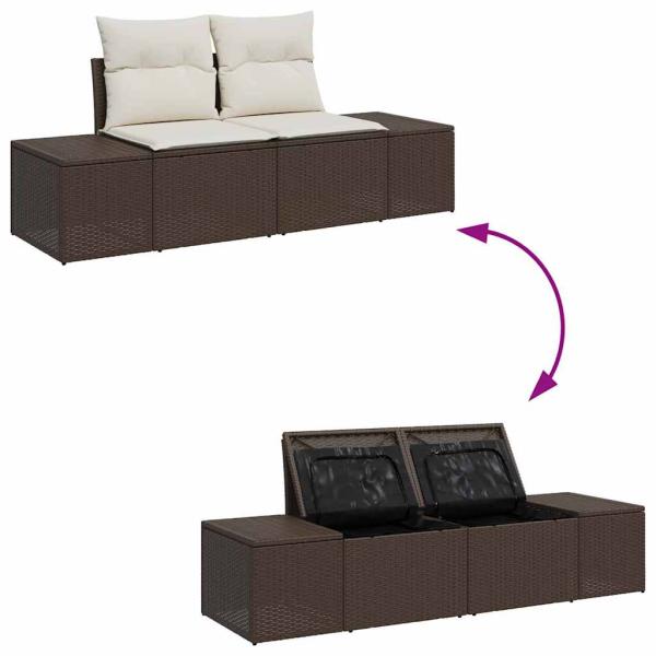 7-teiliges Garten Sofa Set mit Kissen Braun Poly Rattan