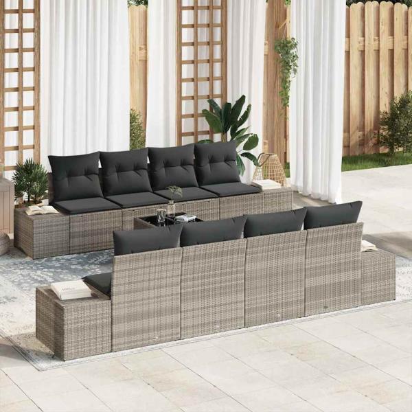 ARDEBO.de - 7-teiliges Garten Sofa Set mit Kissen in Hellgrau