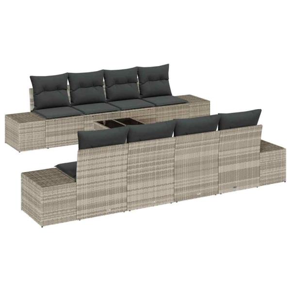7-teiliges Garten Sofa Set mit Kissen in Hellgrau