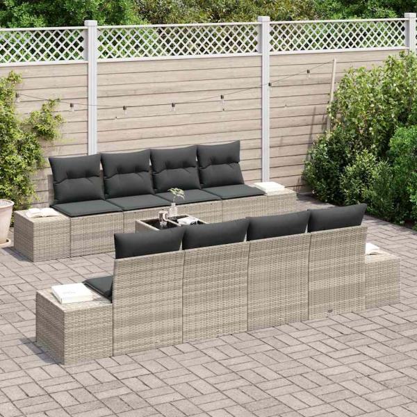 7-teiliges Garten Sofa Set mit Kissen in Hellgrau