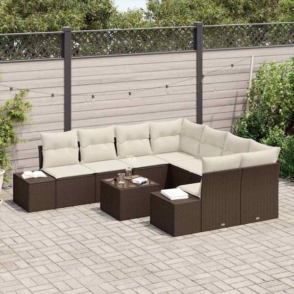 ARDEBO.de - 9-teiliges Garten Sofa Set mit Kissen Braun Poly Rattan