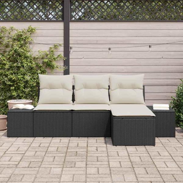 ARDEBO.de - 4-teiliges Garten Sofa Set mit Kissen in Schwarz aus Poly-Rattan