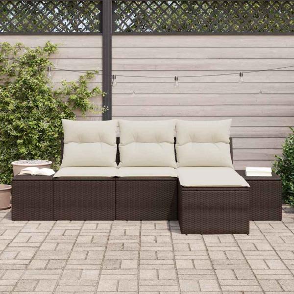 4-teiliges Garten Sofa Set mit Kissen Braunes Poly Rattan