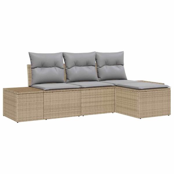4-teiliges Garten Sofa Set mit Kissen Beige Poly Rattan