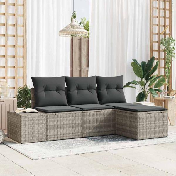 ARDEBO.de - 4-teiliges Garten-Sofa-Set mit Kissen Hellgrau Poly-Rattan