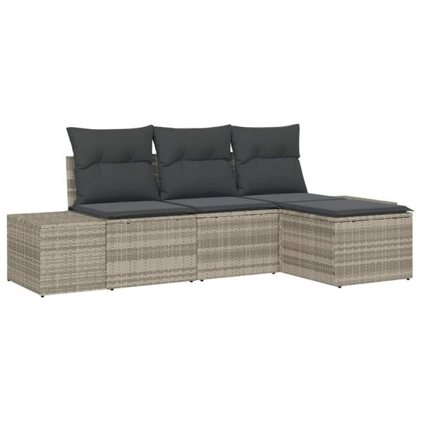 4-teiliges Garten-Sofa-Set mit Kissen Hellgrau Poly-Rattan