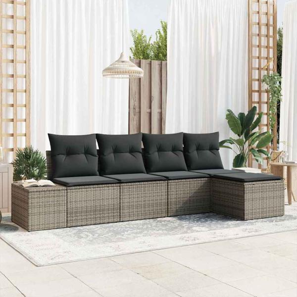 ARDEBO.de - 5-teiliges Garten-Sofa-Set mit Kissen Grau Poly Rattan