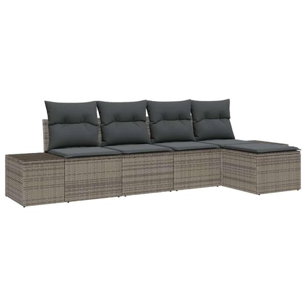5-teiliges Garten-Sofa-Set mit Kissen Grau Poly Rattan