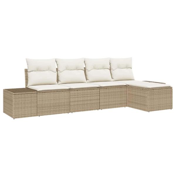 5-teiliges Garten-Sofa-Set mit Kissen Beige Poly-Rattan
