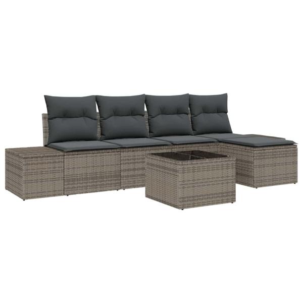 5-teiliges Garten-Sofa-Set mit Kissen schwarzes Poly-Rattan