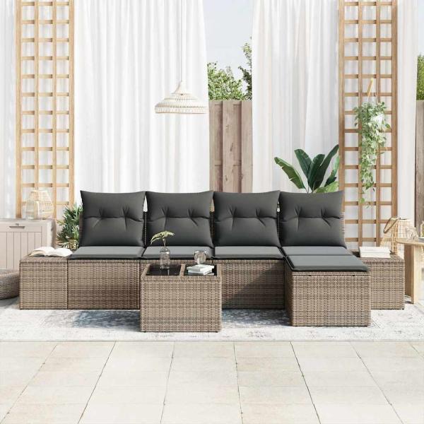 5-teiliges Garten-Sofa-Set mit Kissen schwarzes Poly-Rattan