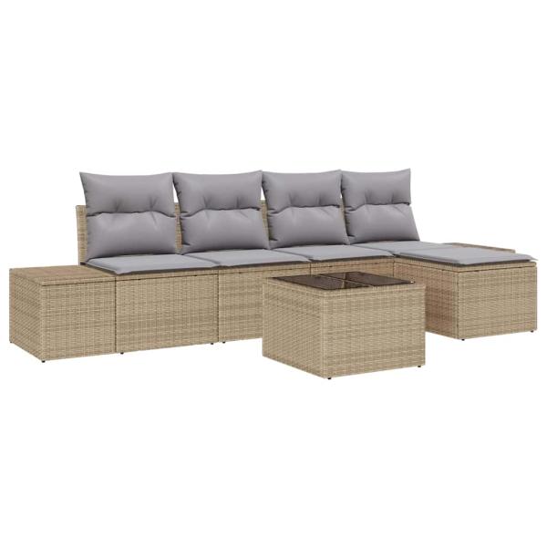 6-teiliges Garten-Sofa-Set mit Kissen Beige und hellgrau Poly-Rattan