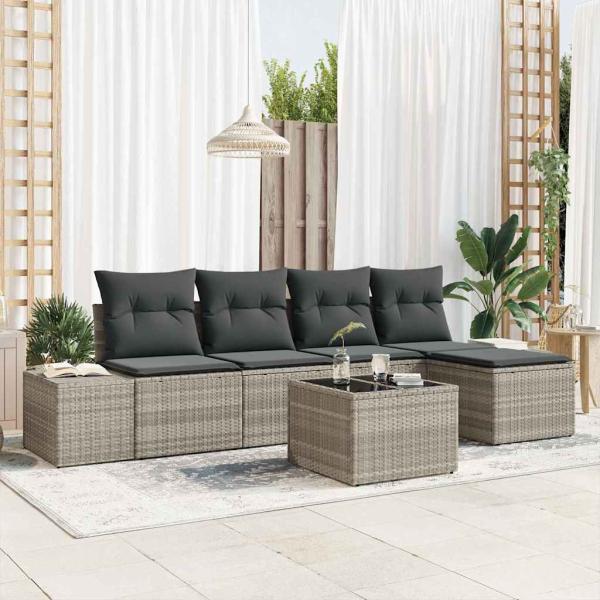 ARDEBO.de - 6-teiliges Garten-Sofa-Set mit Kissen Hellgrau Poly-Rattan