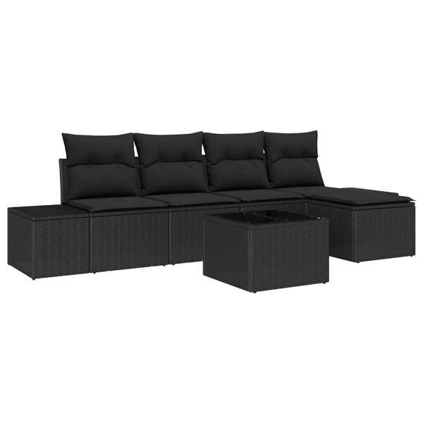 6-teiliges Garten-Sofa-Set mit Kissen Beige Poly-Rattan
