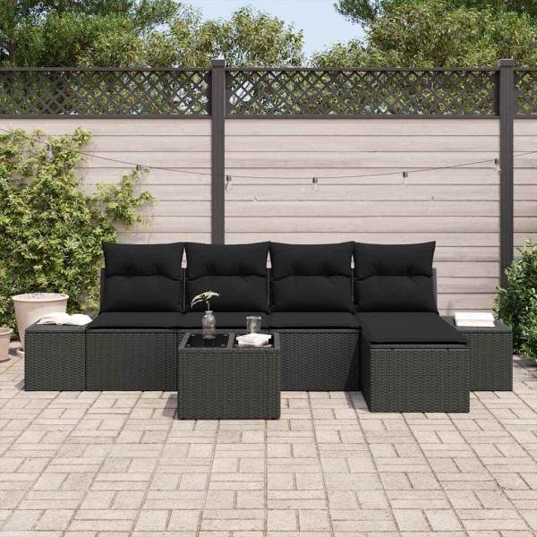 6-teiliges Garten-Sofa-Set mit Kissen Beige Poly-Rattan