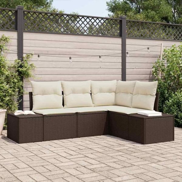 ARDEBO.de - 4-teiliges Garten Sofa Set mit Kissen Braunes Poly Rattan