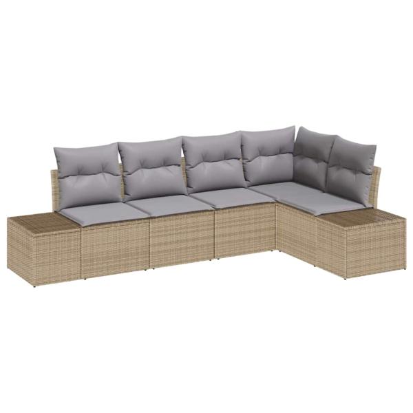 5-Teiliges Garten Sofa Set mit Kissen Beige Poly Rattan