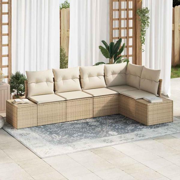 ARDEBO.de - 5-teiliges Garten-Sofa-Set mit Kissen Beige Poly Rattan