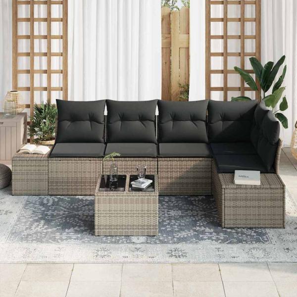 5-teiliges Garten Sofa Set mit Kissen Schwarz Poly Rattan