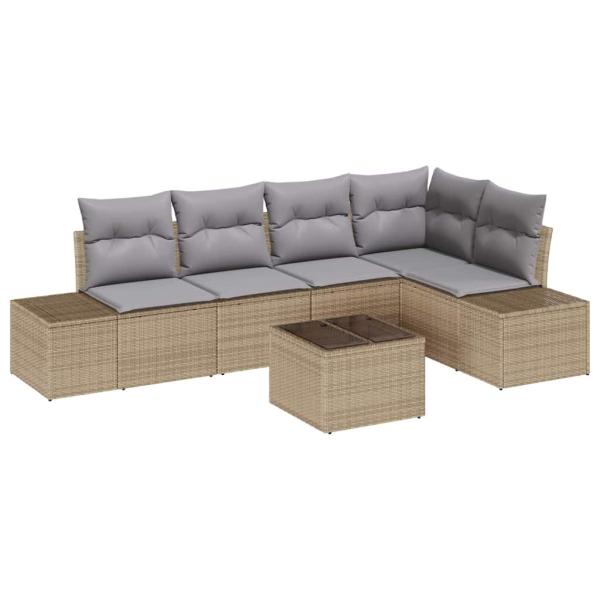6-teiliges Garten-Sofa-Set mit Kissen Schwarz Poly Rattan
