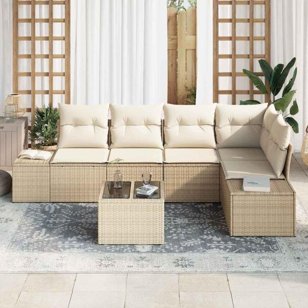 6-teiliges Garten-Sofa-Set mit Kissen Braun Poly Rattan