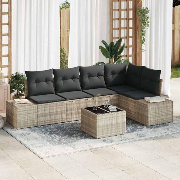 ARDEBO.de - 6-teiliges Garten Sofa Set mit Kissen Grau Poly Rattan