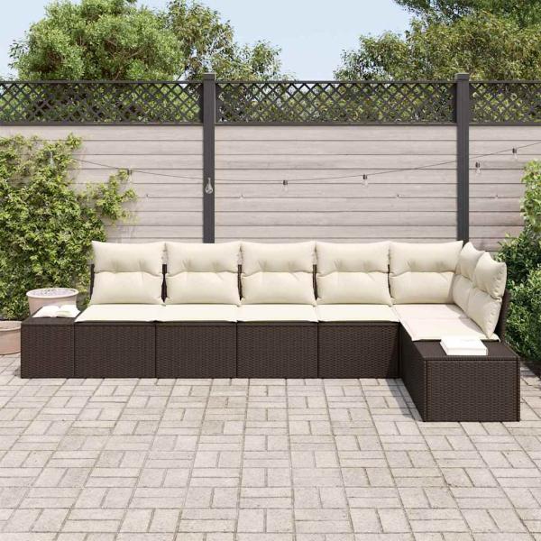 6-teiliges Garten Sofa Set mit Kissen Braun Poly Rattan