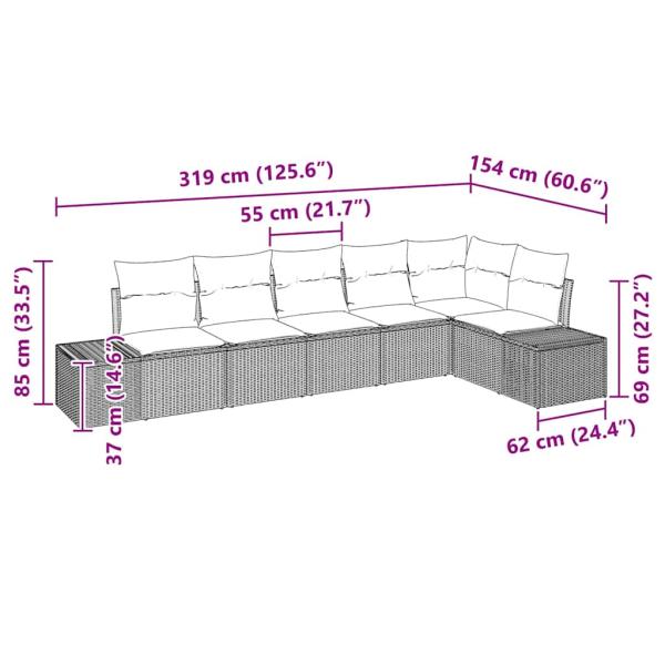 6-teiliges Garten Sofa Set mit Kissen in Beige aus Poly Rattan
