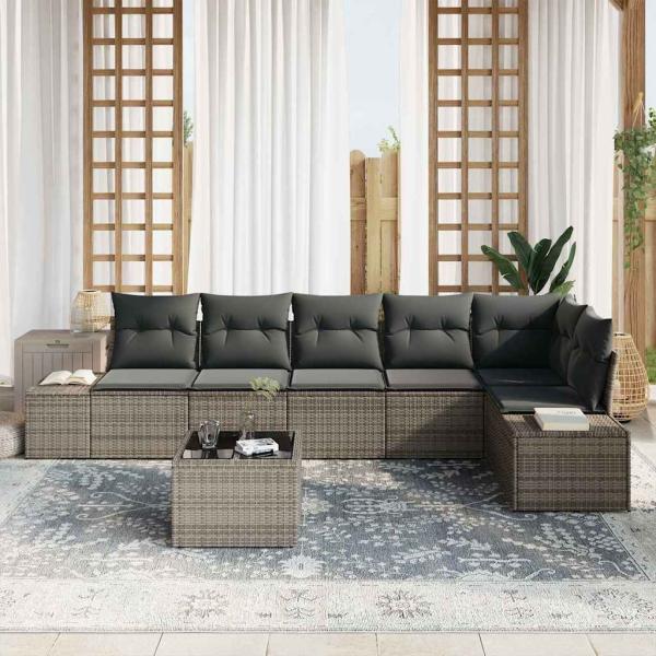 6-teiliges Garten-Sofa-Set mit Kissen Schwarz Poly-Rattan