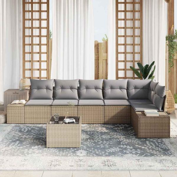 7-teiliges Garten Sofa Set mit Kissen Schwarz Poly-Rattan