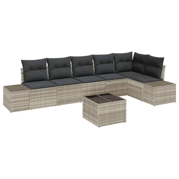 7-teiliges Garten-Sofa-Set mit Kissen in Grau aus Poly-Rattan