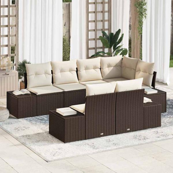 ARDEBO.de - 7-teilige Garten-Sofa-Set mit Kissen Braun Poly-Rattan