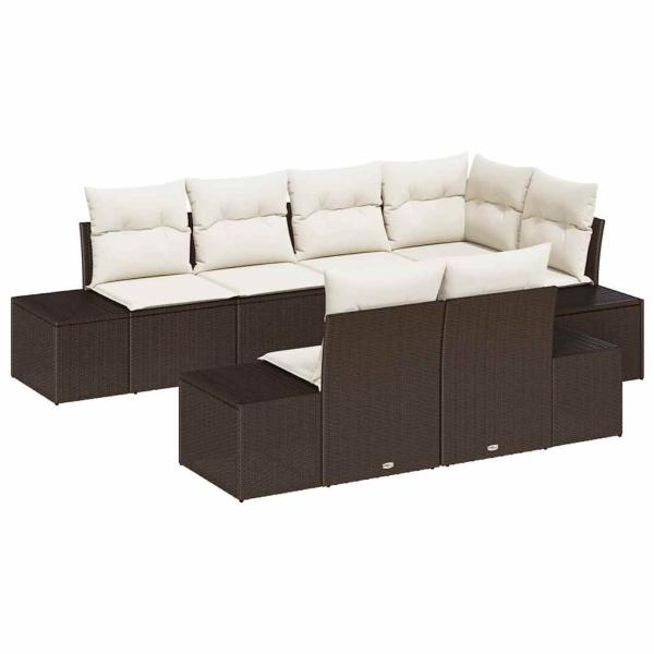 7-teilige Garten-Sofa-Set mit Kissen Braun Poly-Rattan
