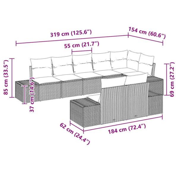 8-teiliges Garten Sofa Set mit Kissen Braun Poly Rattan