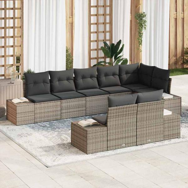 ARDEBO.de - Gartensofa-set 8 stk. Grau Poly Rattan